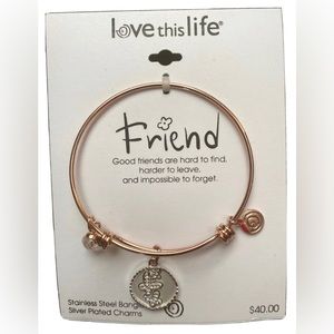 NEW Love This Life - Friend Stainless Steel Bangle w/ Silver Plated Charms